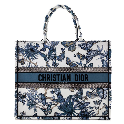 Dior Blue Canvas Embroidered Butterfly 2023 Large Book Tote