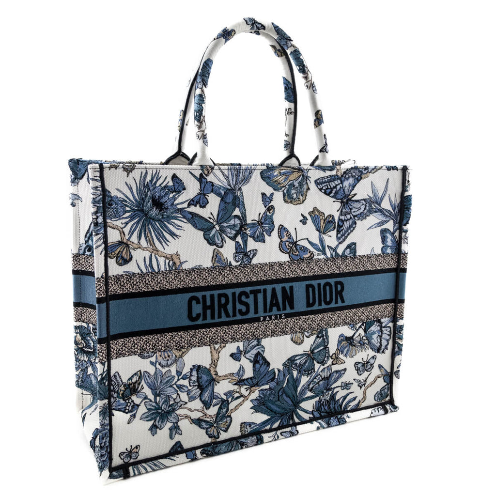 Dior Blue Canvas Embroidered Butterfly 2023 Large Book Tote