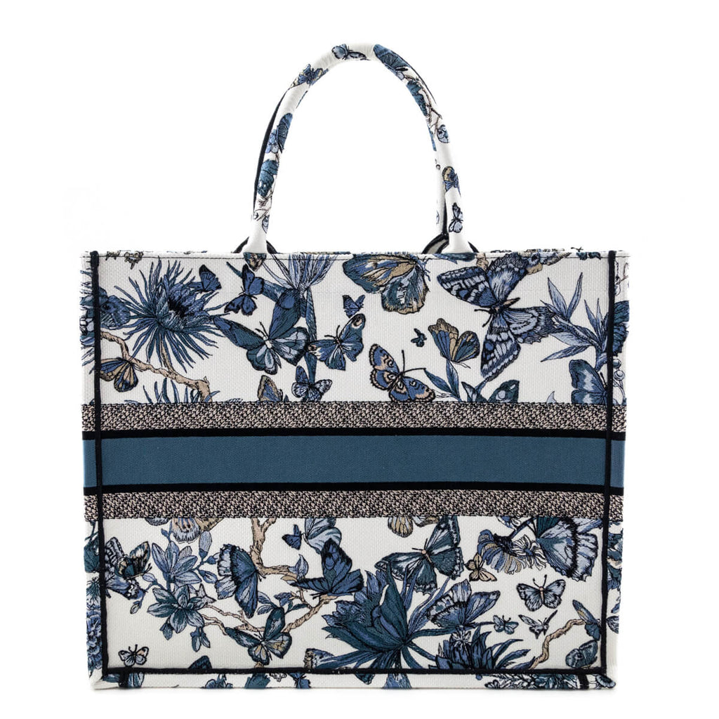 Dior Blue Canvas Embroidered Butterfly 2023 Large Book Tote