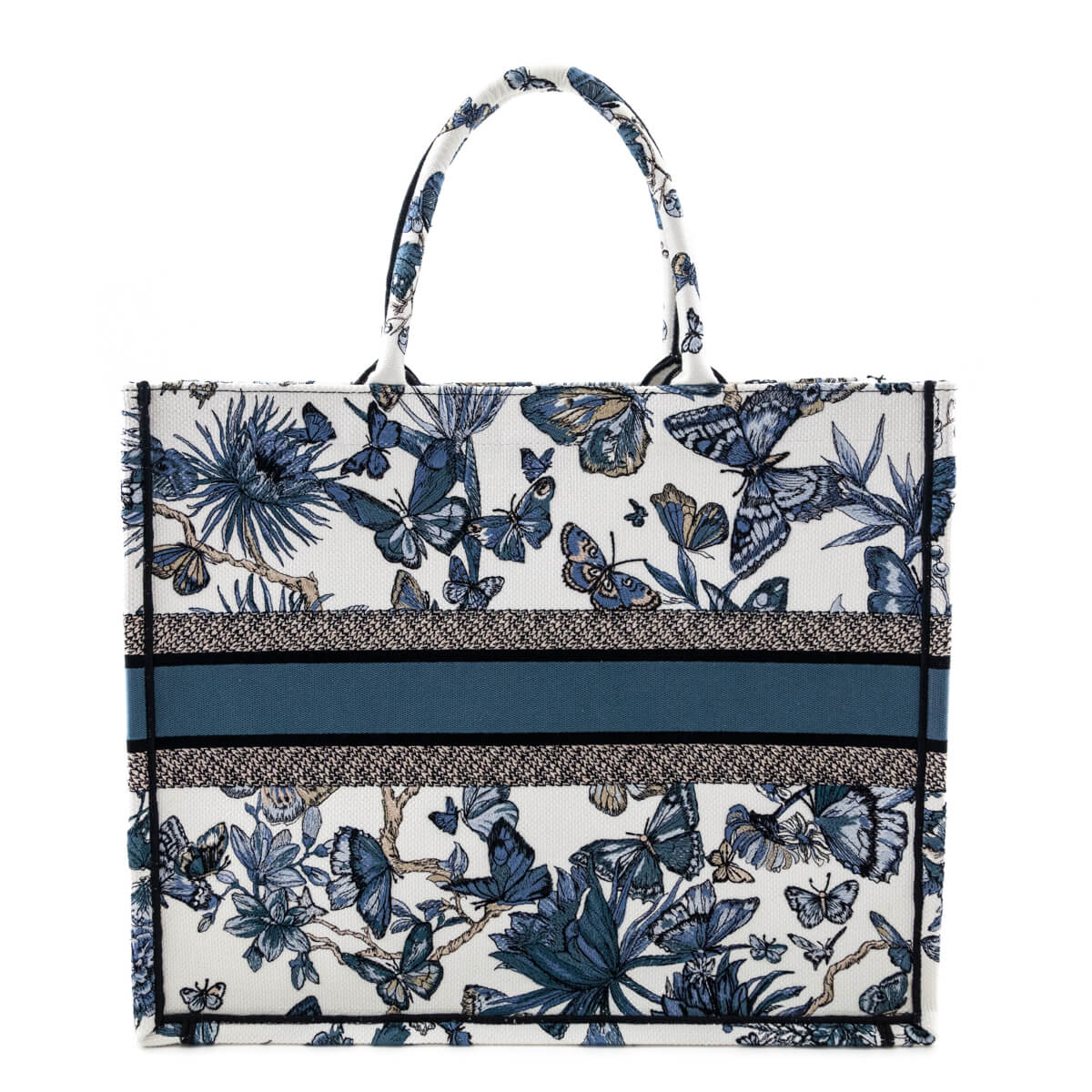 Dior Blue Canvas Embroidered Butterfly 2023 Large Book Tote