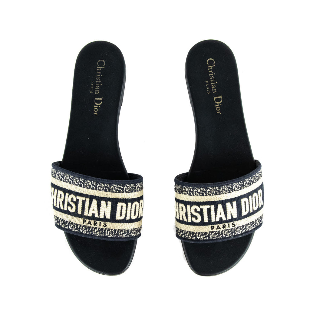 Dior Blue Embroidered Dway Slides Size US 9.5 | EU 39.5