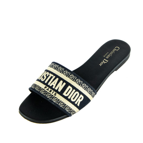 Dior Blue Embroidered Dway Slides Size US 9.5 | EU 39.5