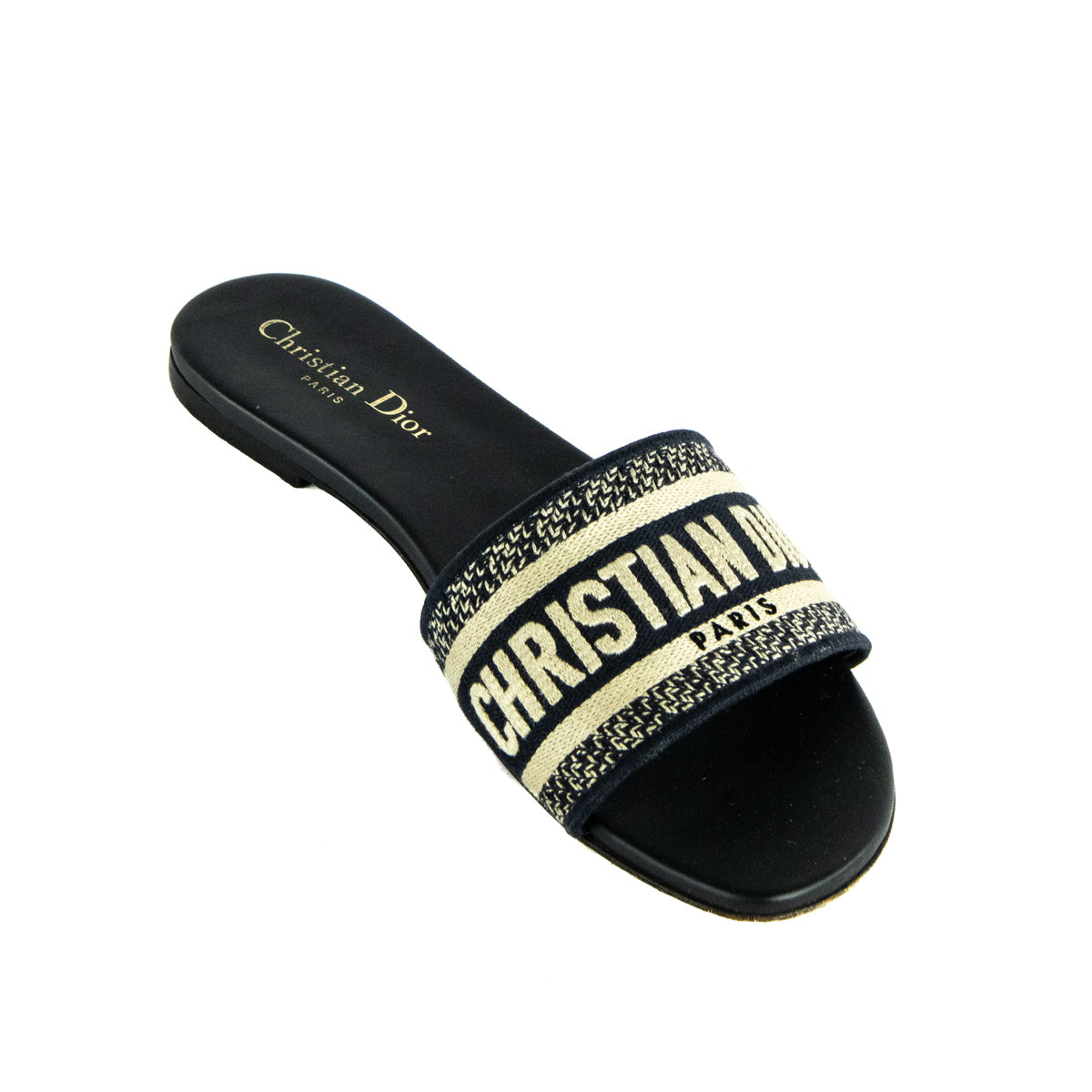 Dior Blue Embroidered Dway Slides Size US 9.5 | EU 39.5