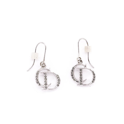 Dior Crystal Embellished Logo Drop Earrings