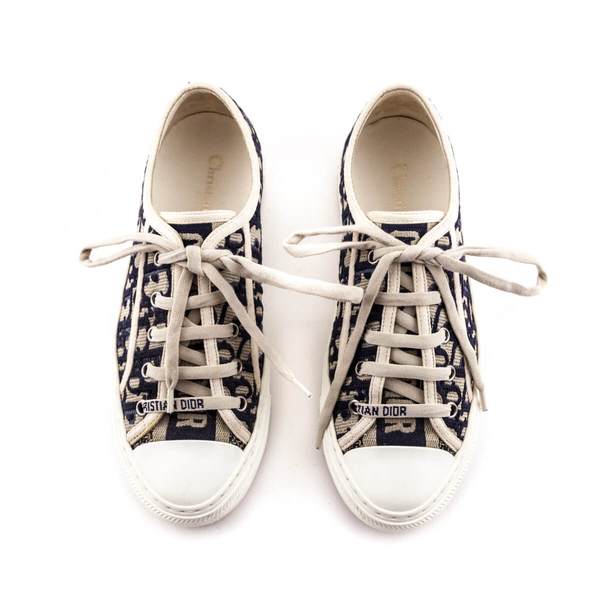 Dior Deep Blue Oblique Embroidered Walk'N'Dior Low Top Sneakers Size US 6.5 | EU 36.5