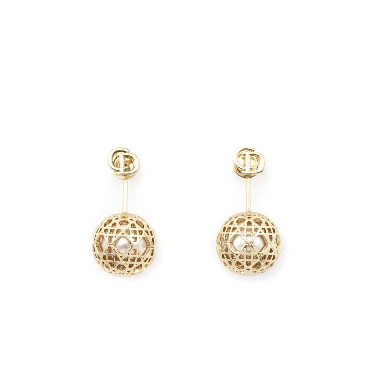 Dior Gold-Tone Faux Pearl Secret Cannage Drop Earrings