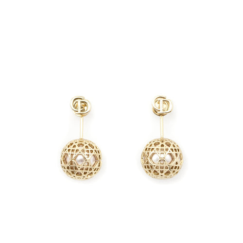 Dior Gold-Tone Faux Pearl Secret Cannage Drop Earrings