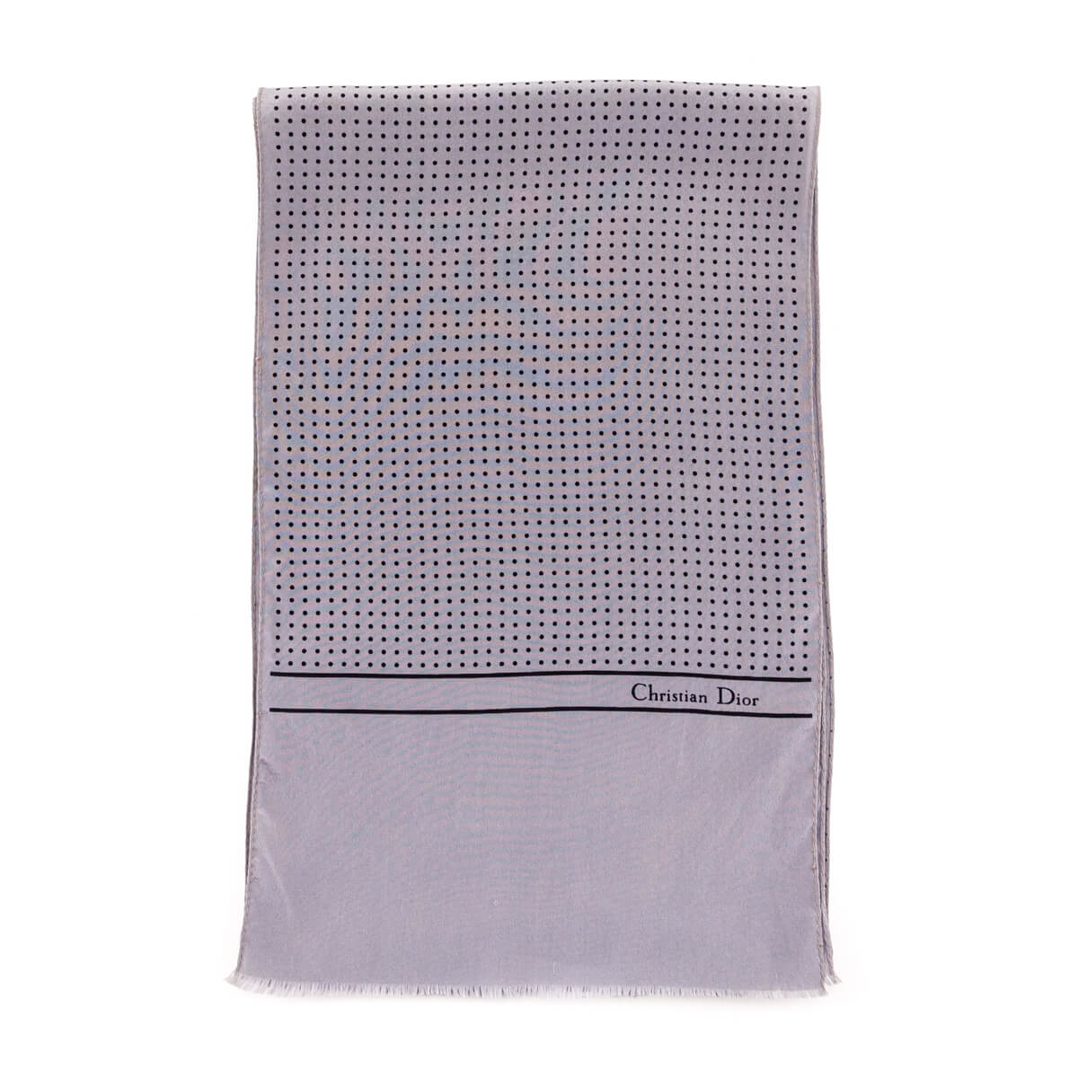 Dior Gray & Black Silk Dotted Oblong Scarf
