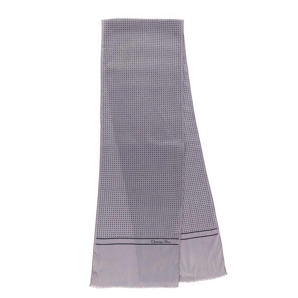 Dior Gray & Black Silk Dotted Oblong Scarf