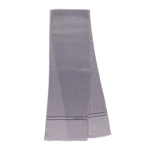 Dior Gray & Black Silk Dotted Oblong Scarf