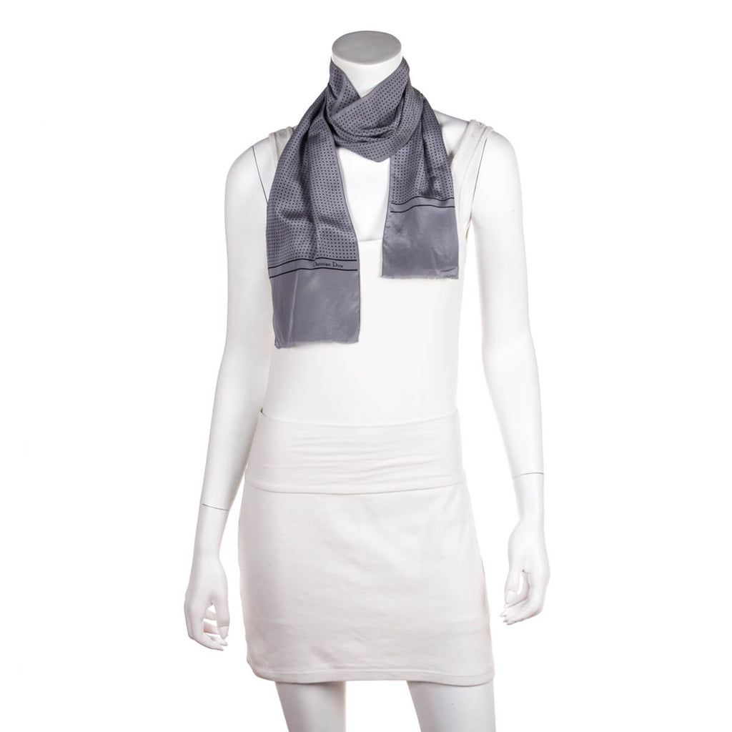 Dior Gray & Black Silk Dotted Oblong Scarf