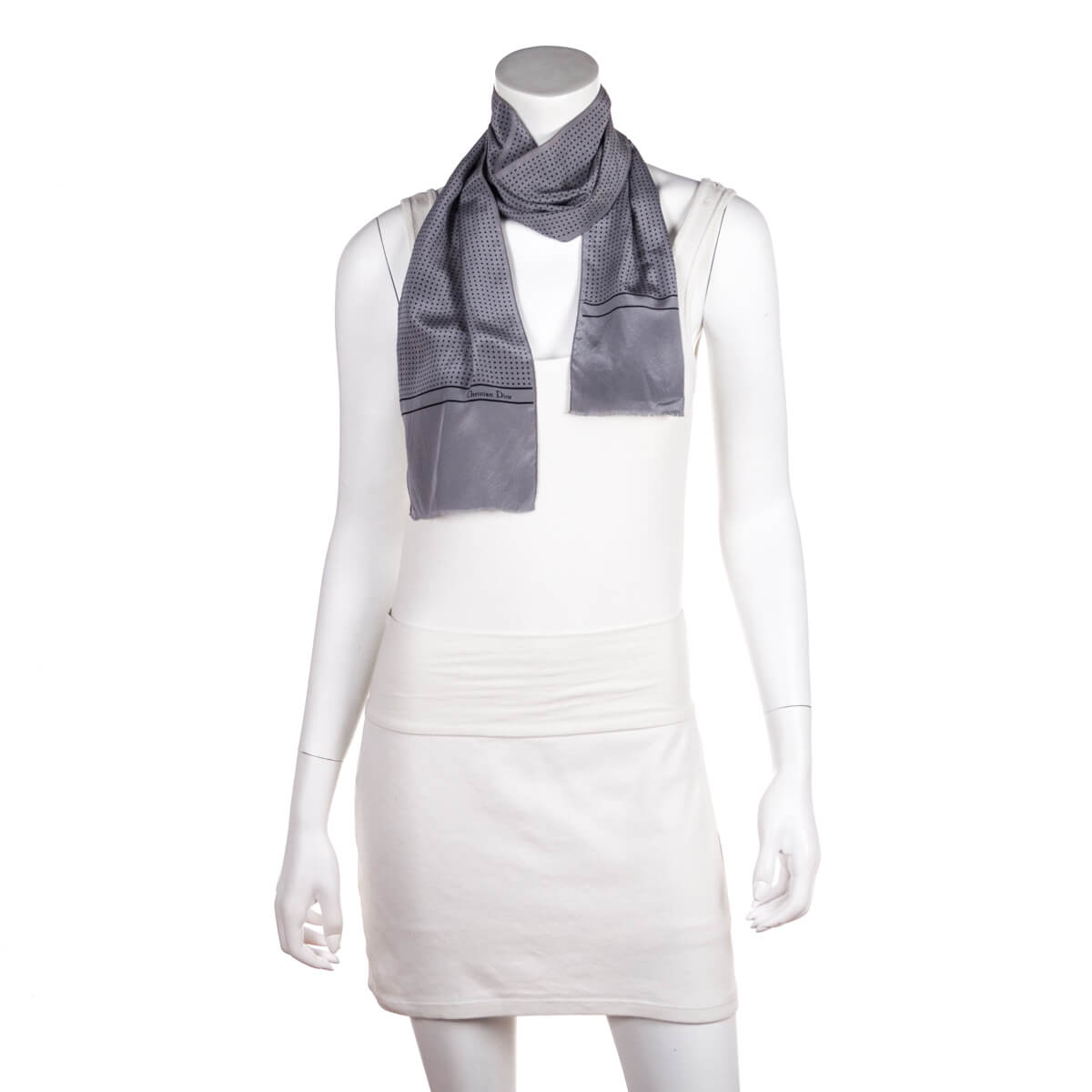 Dior Gray & Black Silk Dotted Oblong Scarf
