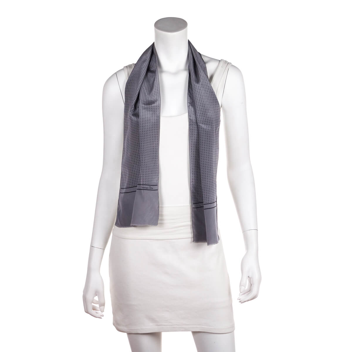 Dior Gray & Black Silk Dotted Oblong Scarf