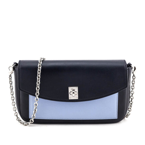 Dior Navy Tricolor Leather Turnlock Wallet on Chain