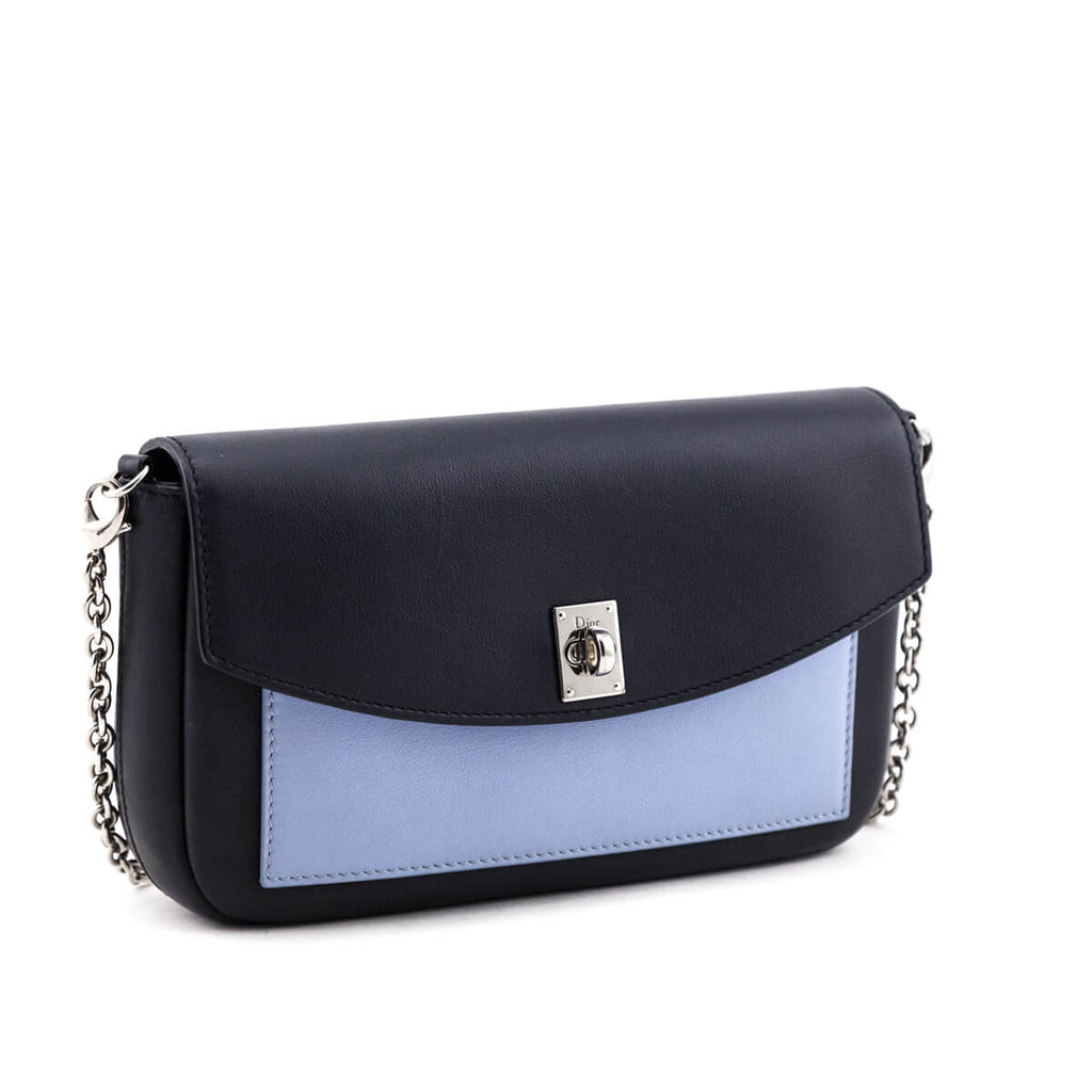Dior Navy Tricolor Leather Turnlock Wallet on Chain