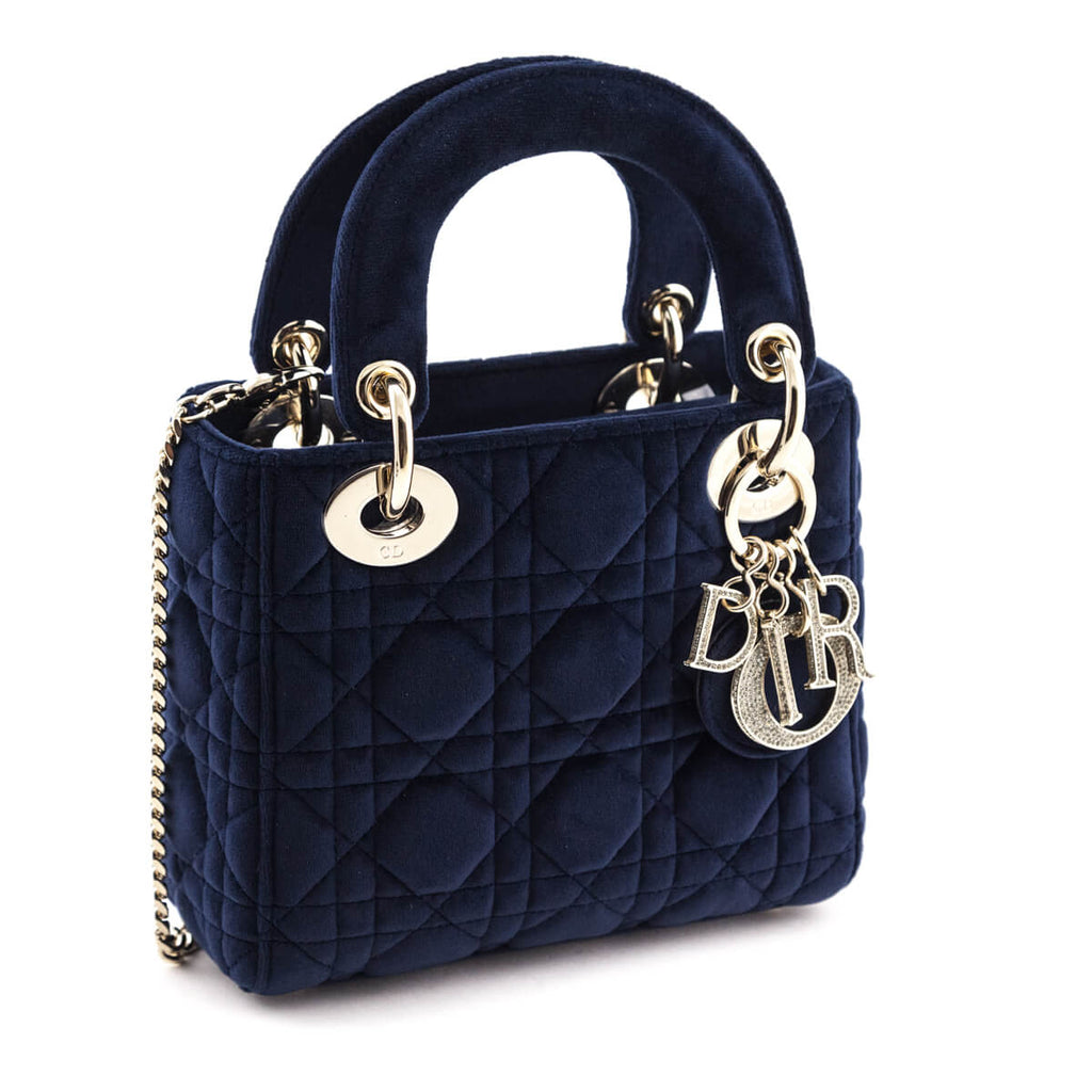 Dior Navy Velvet Mini Lady Dior