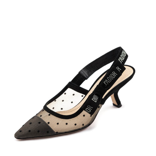 Dior Nude & Black Mesh & Strass J'Adior Slingback Pumps Size US 6 | EU 36