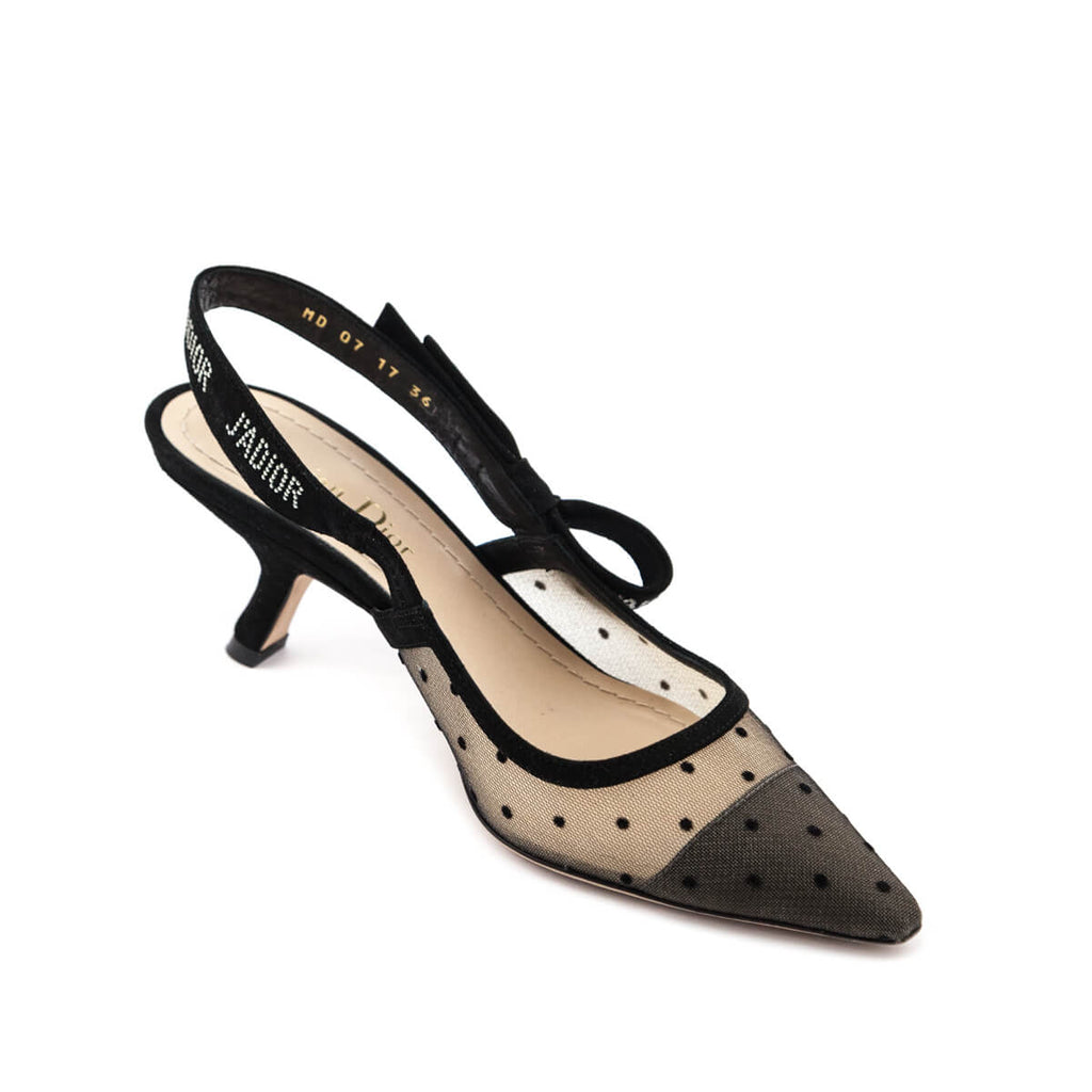 Dior Nude & Black Mesh & Strass J'Adior Slingback Pumps Size US 6 | EU 36