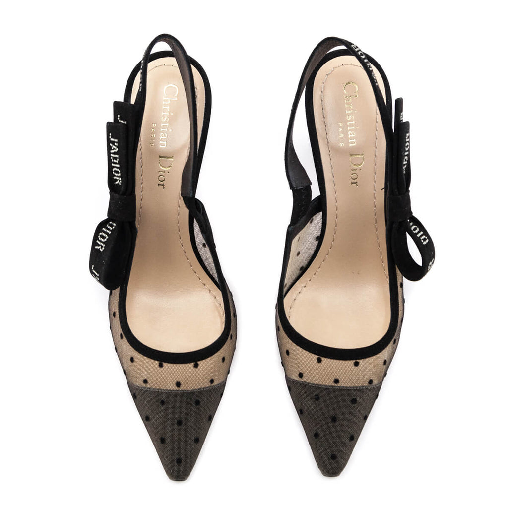 Dior Nude & Black Mesh & Strass J'Adior Slingback Pumps Size US 6 | EU 36