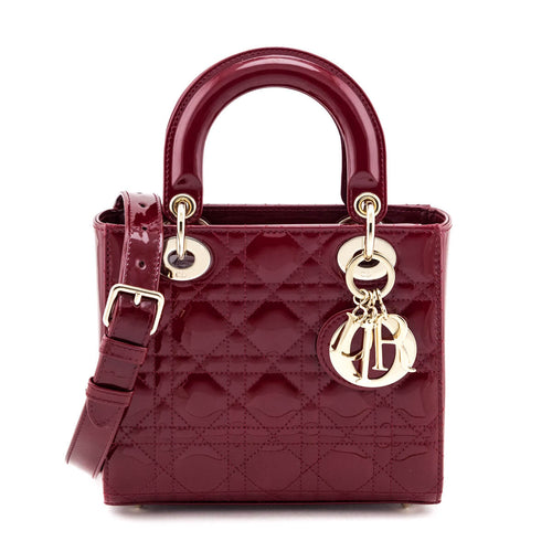 Dior Red Patent Quilted Cannage Small Lady Dior Bag