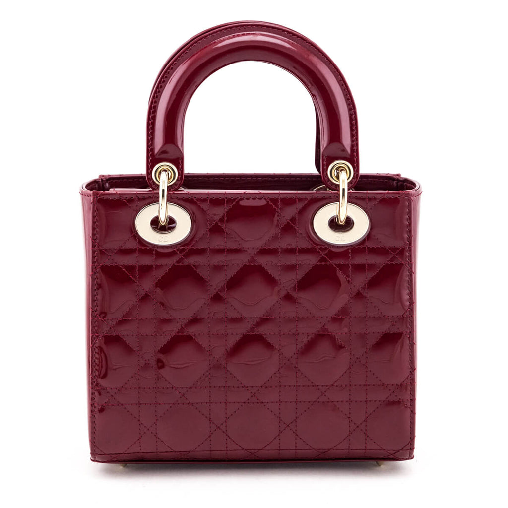 Dior Red Patent Quilted Cannage Small Lady Dior Bag