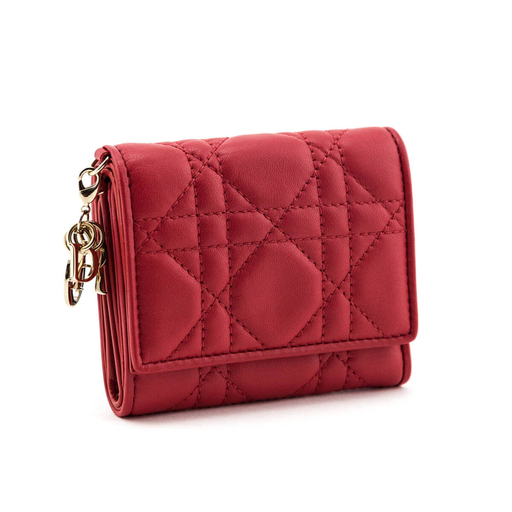 Dior Rouge Vif Quilted Cannage Lambskin Lady Lotus Wallet