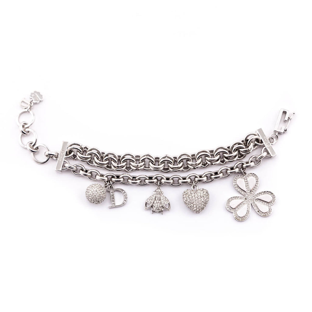 Dior Silver Crystal Embellished Charms Bracelet