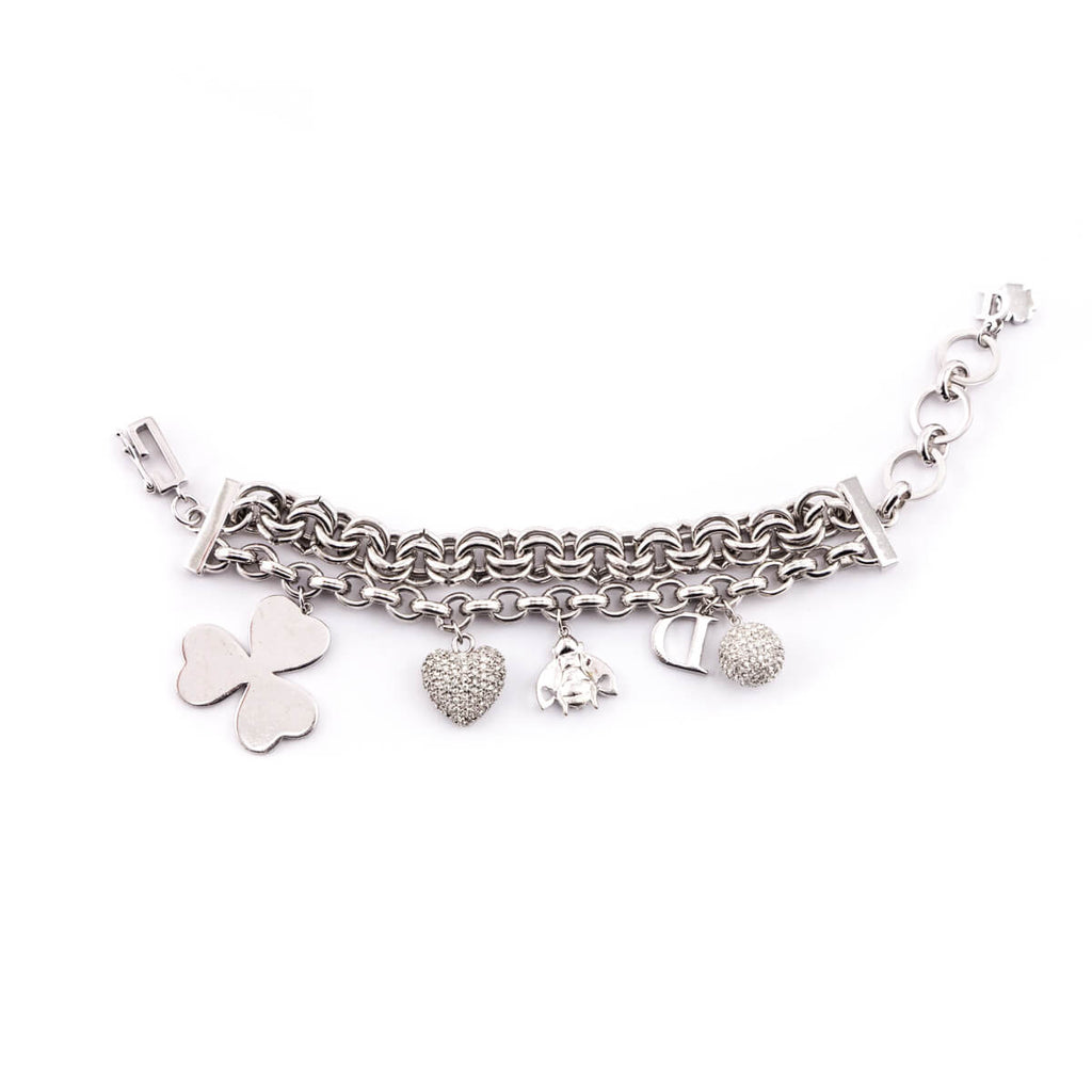 Dior Silver Crystal Embellished Charms Bracelet
