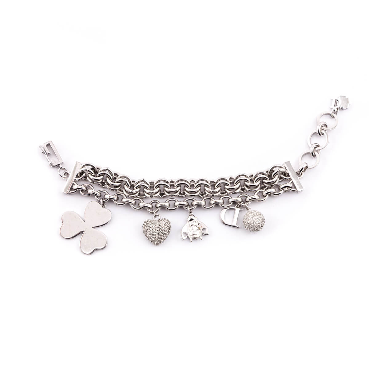 Dior Silver Crystal Embellished Charms Bracelet