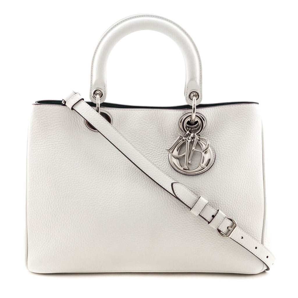 Dior White Calfskin Medium Diorissimo Tote
