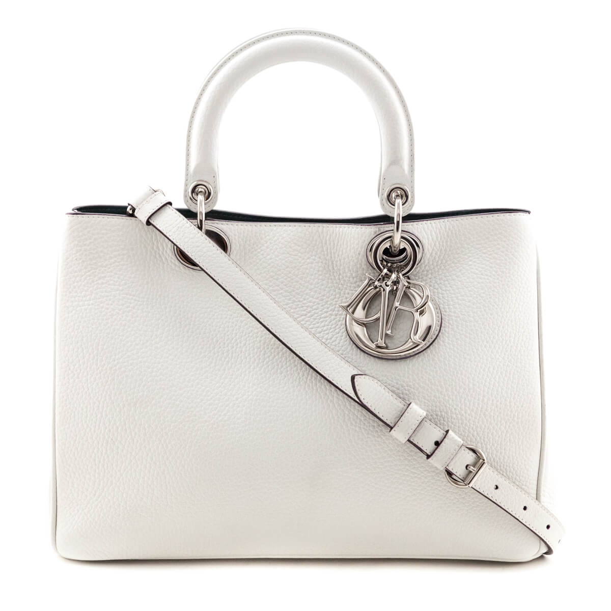 Dior White Calfskin Medium Diorissimo Tote