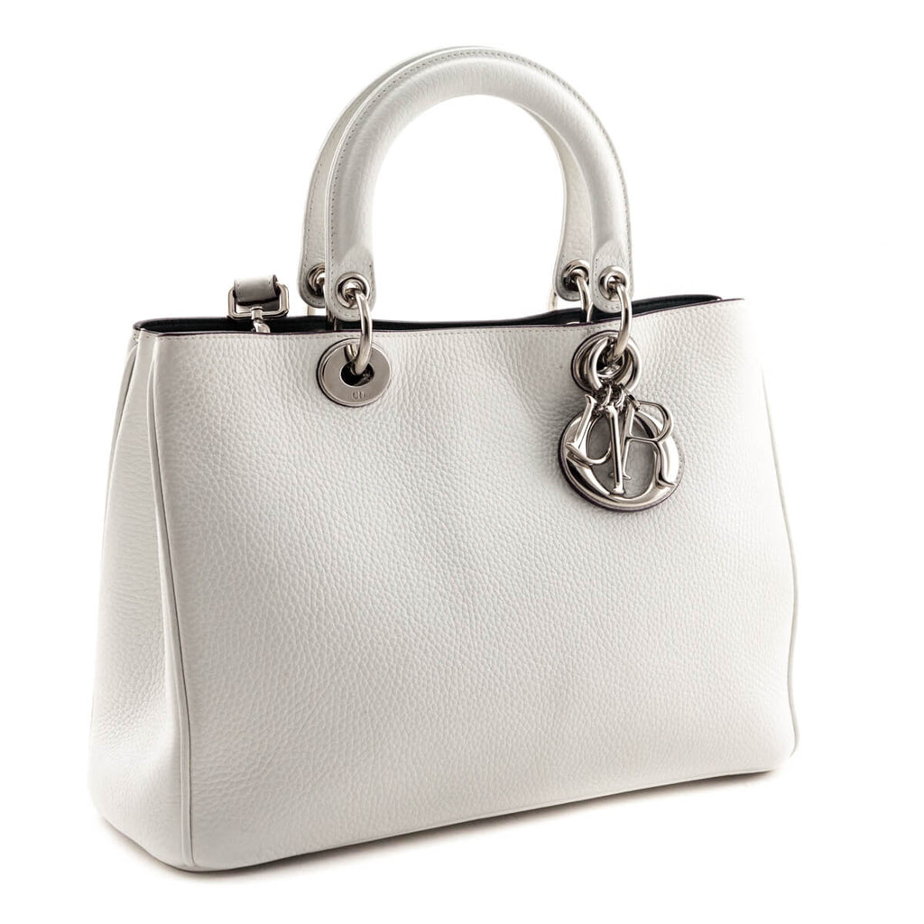 Dior White Calfskin Medium Diorissimo Tote