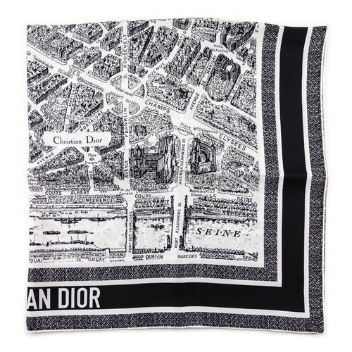 Dior White & Black Plan de Paris Silk Scarf 90