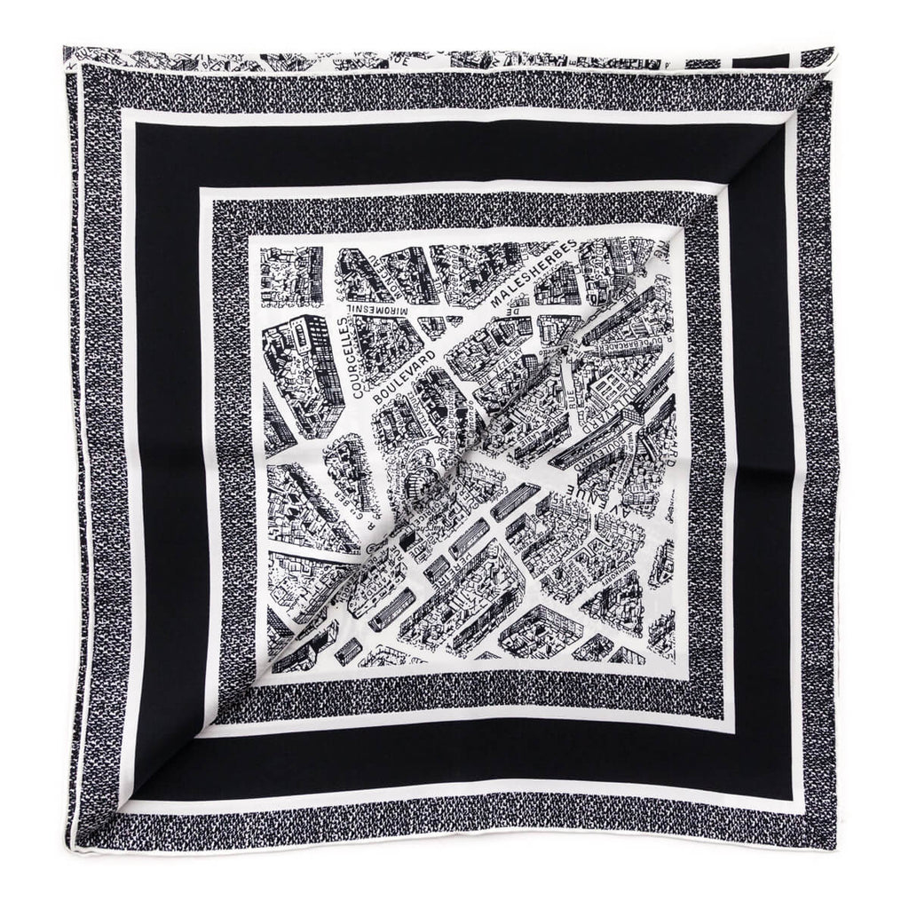 Dior White & Black Plan de Paris Silk Scarf 90