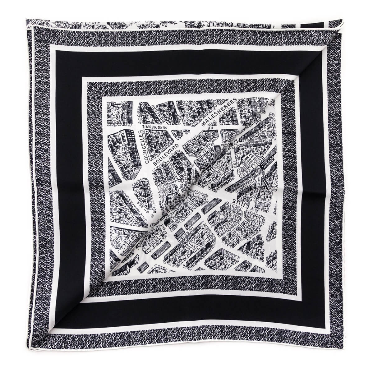 Dior White & Black Plan de Paris Silk Scarf 90