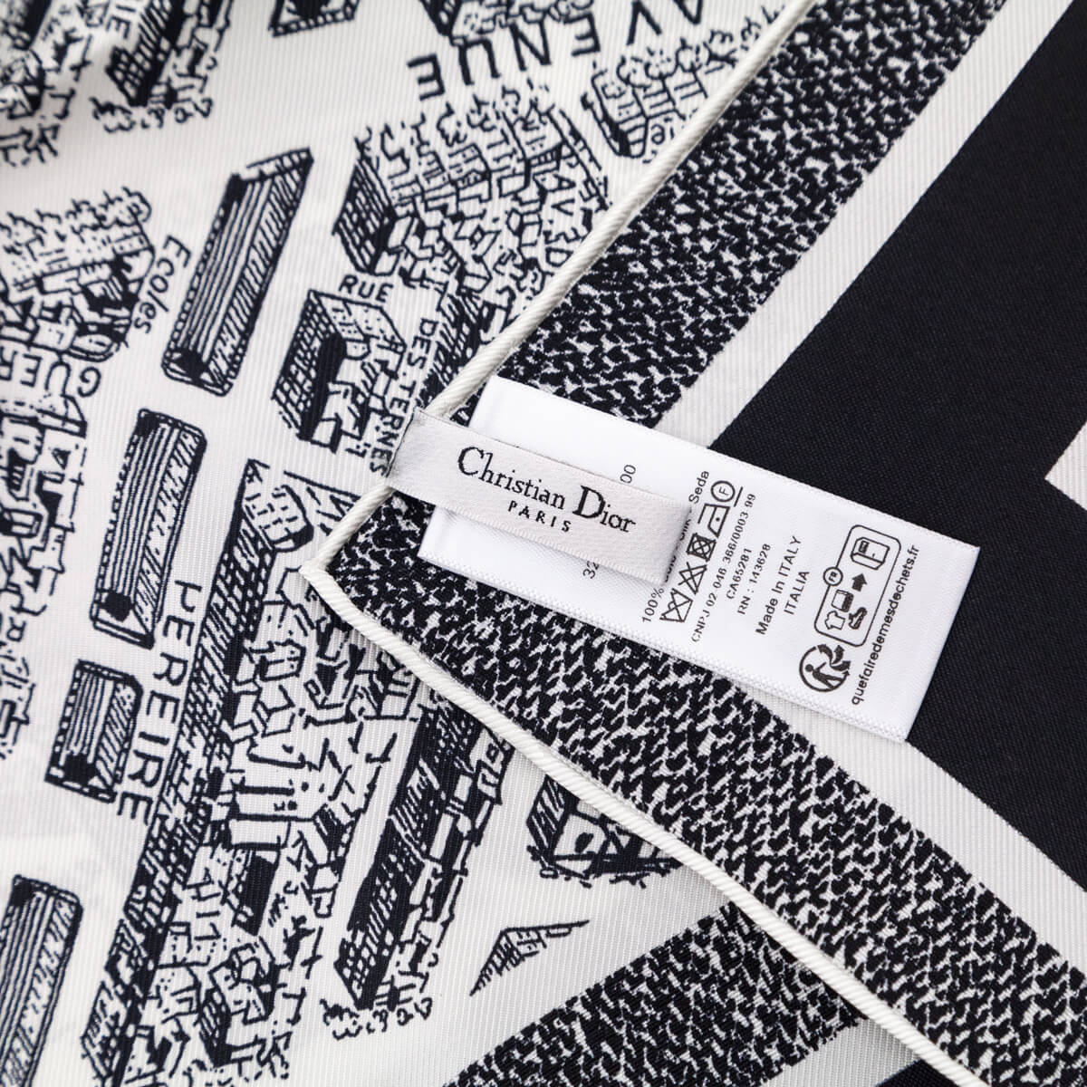 Dior White & Black Plan de Paris Silk Scarf 90