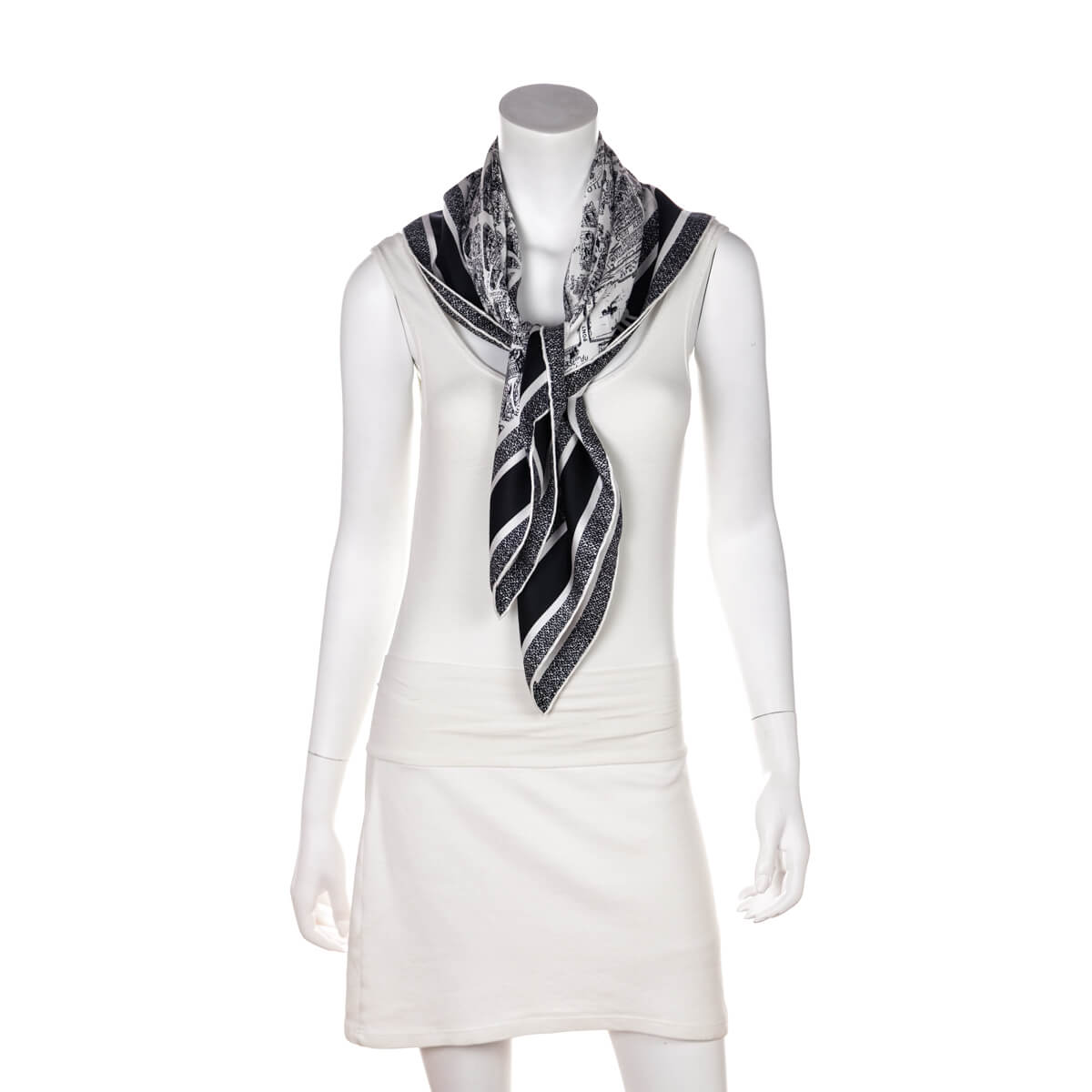 Dior White & Black Plan de Paris Silk Scarf 90