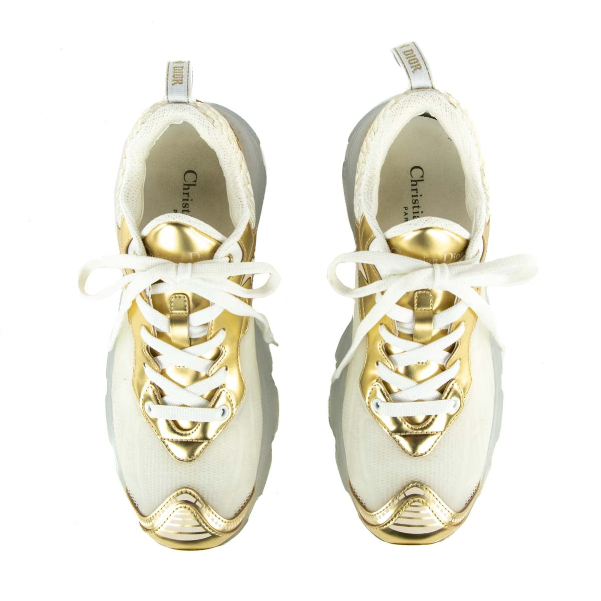 Dior White & Gold Vibe Chunky Sneakers Size US 8 | EU 38