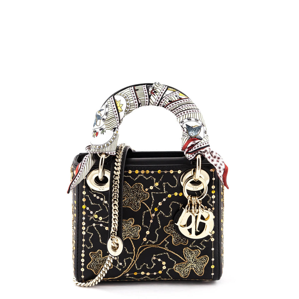 Dior Black Calfskin Mini Clovers Lady Dior