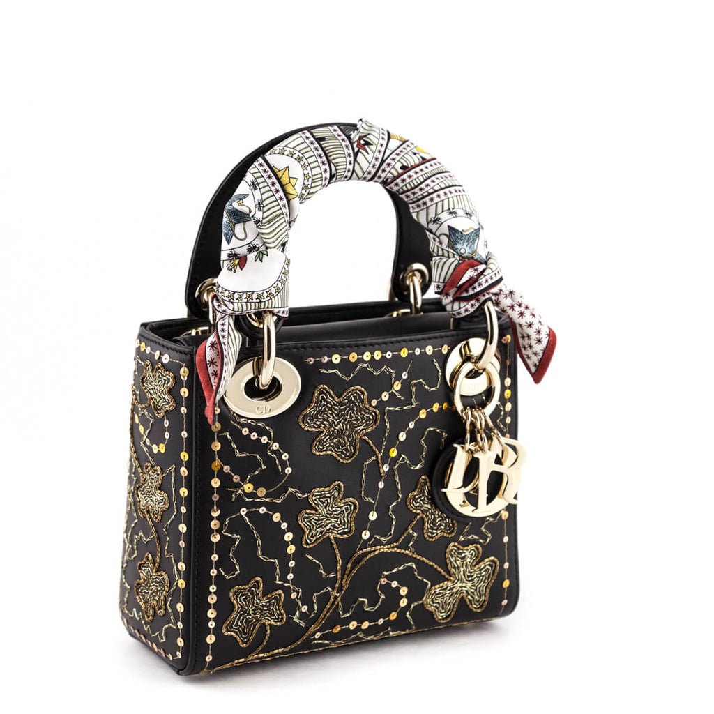 Dior Black Calfskin Mini Clovers Lady Dior