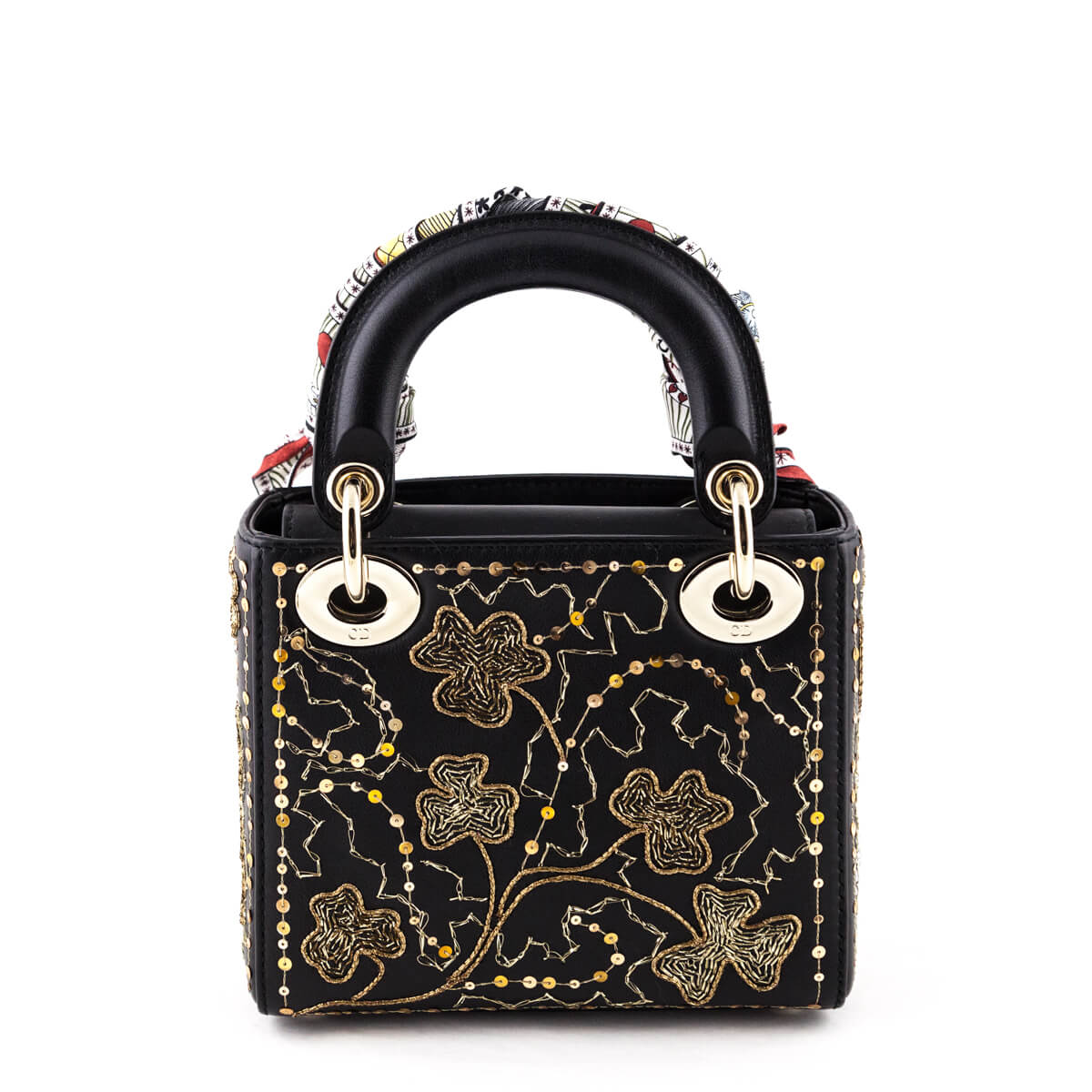 Dior Black Calfskin Mini Clovers Lady Dior