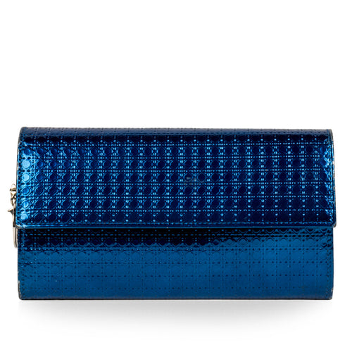 Dior Cannage Metallic Wallet Blue