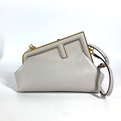 FENDI Clutch bag 8BP129 leather White gray type Shoulder Crossbody Pochette first small Women
