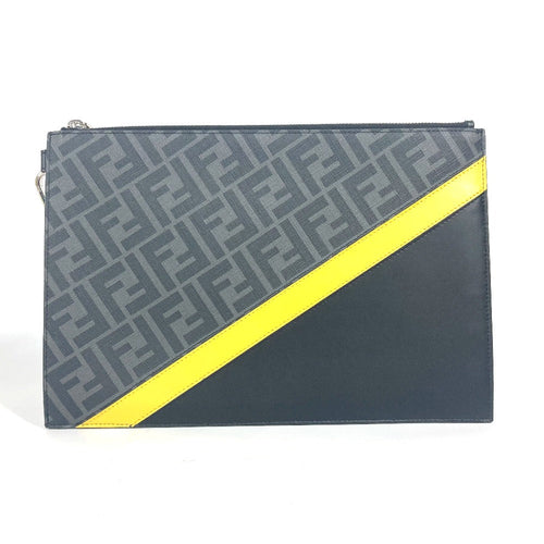 FENDI Clutch bag 7N0110 leather Black x Yellow x Grey Flat slim slim Diagonal Zucca mens