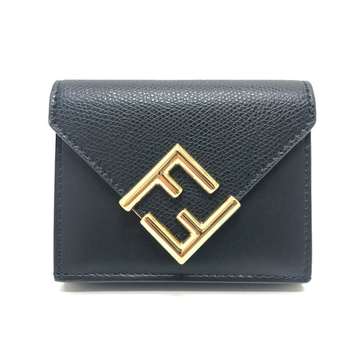 FENDI Trifold wallet 8M0480 leather black FF Diamond Women