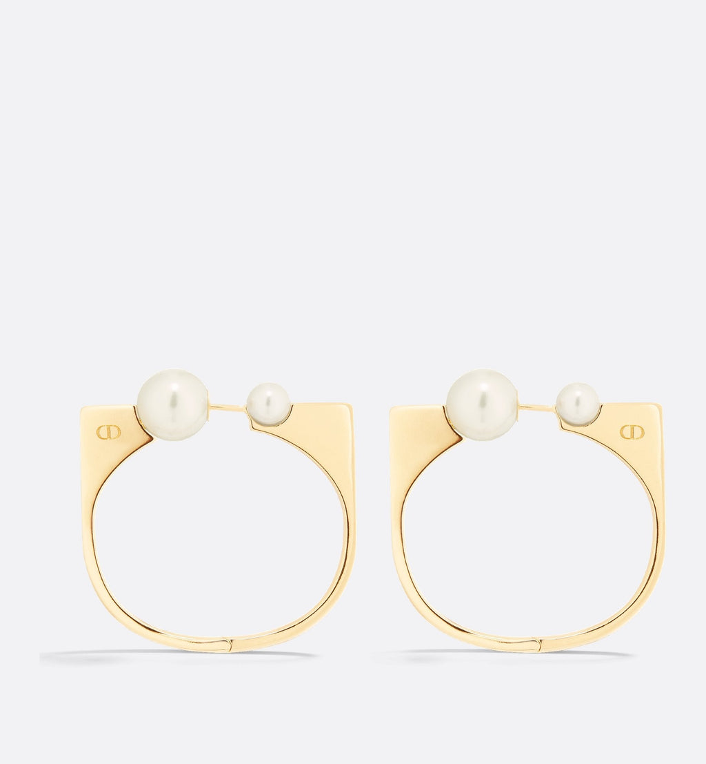 Large Dior Tribales New Look Earrings Gold Finish Metal And White Resin Pearls