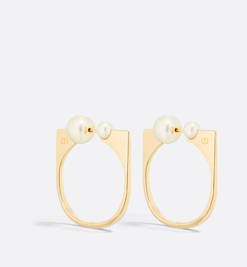 Large Dior Tribales New Look Earrings Gold Finish Metal And White Resin Pearls
