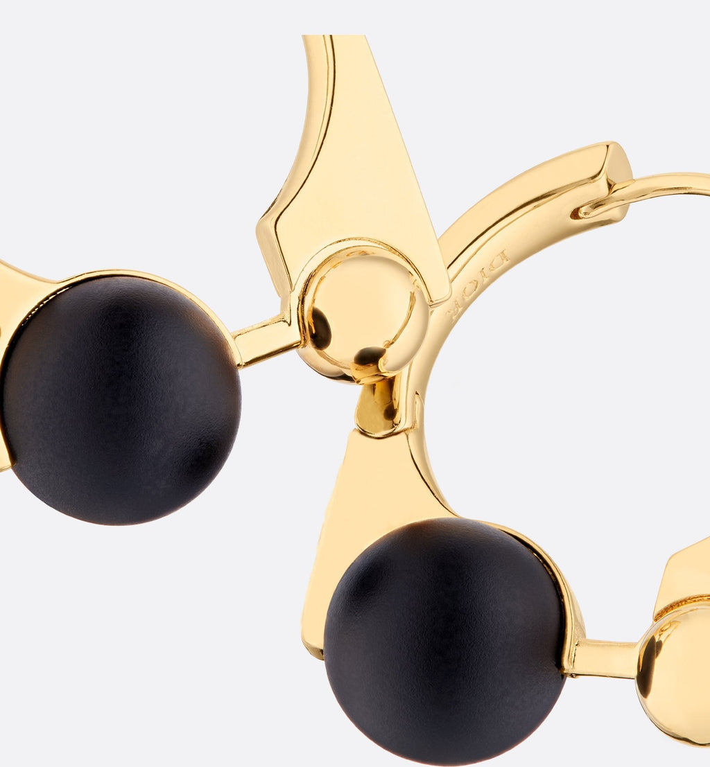 Medium Dior Tribales New Look Earrings Gold Finish Metal And Matte Black Resin Pearls