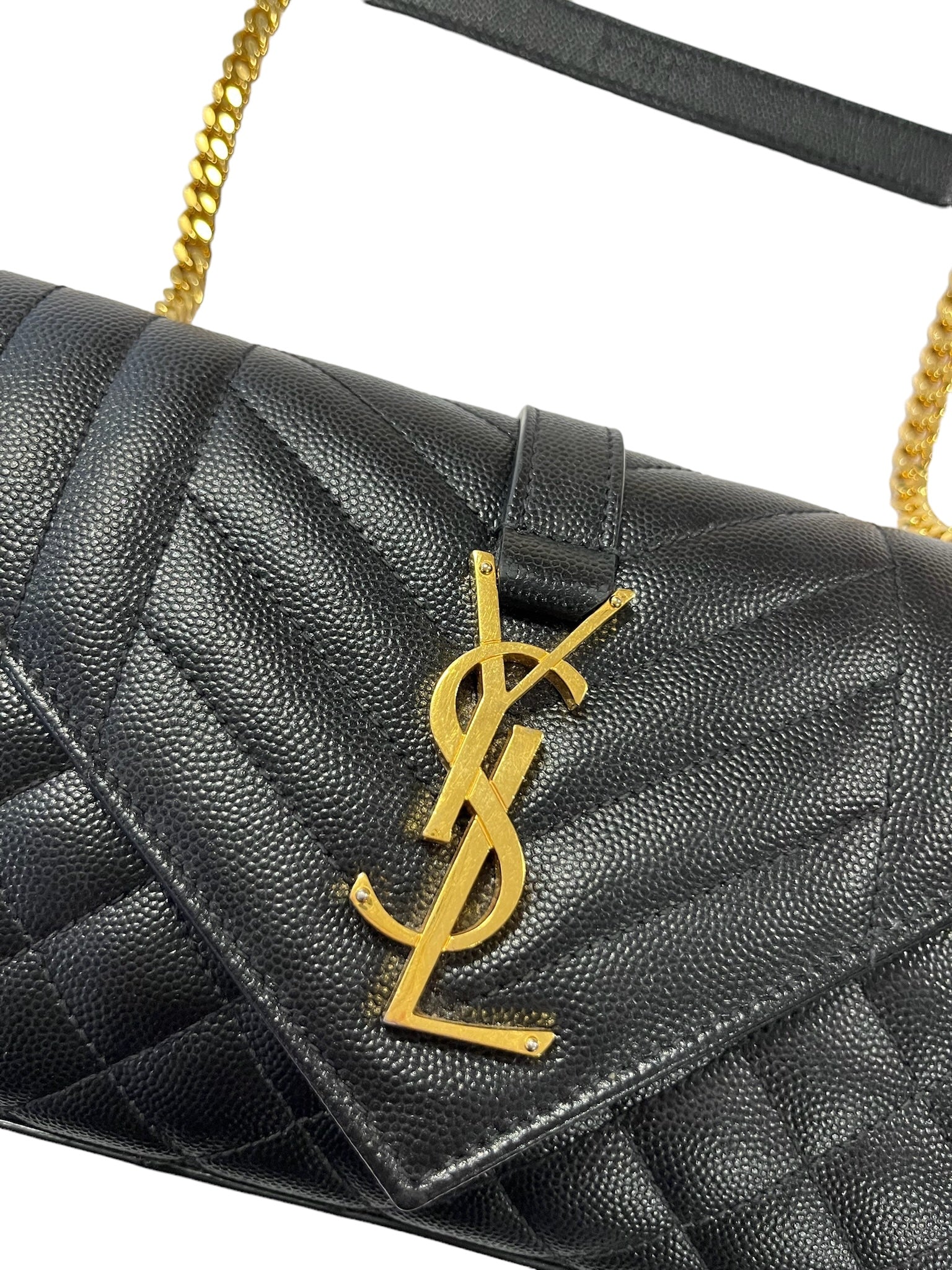 SAINT LAURENT - Black Grain De Poudre Triquilt Small Envelope Flap Bag