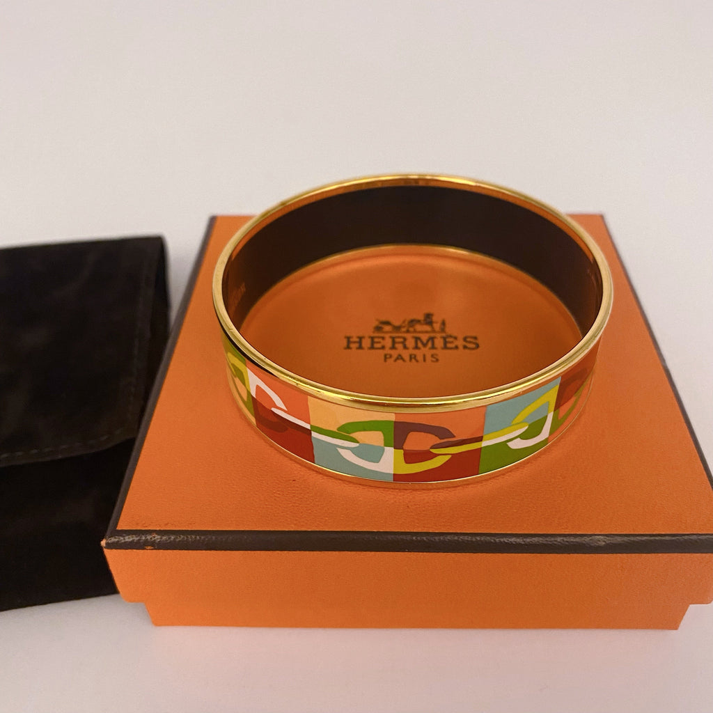 Hermes Wide Enamel Bangle Bracelet